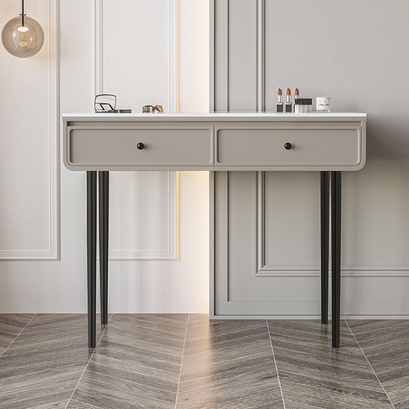 Wood and Stone with Drawers Vanity Table in White/Grey Makeup Desk