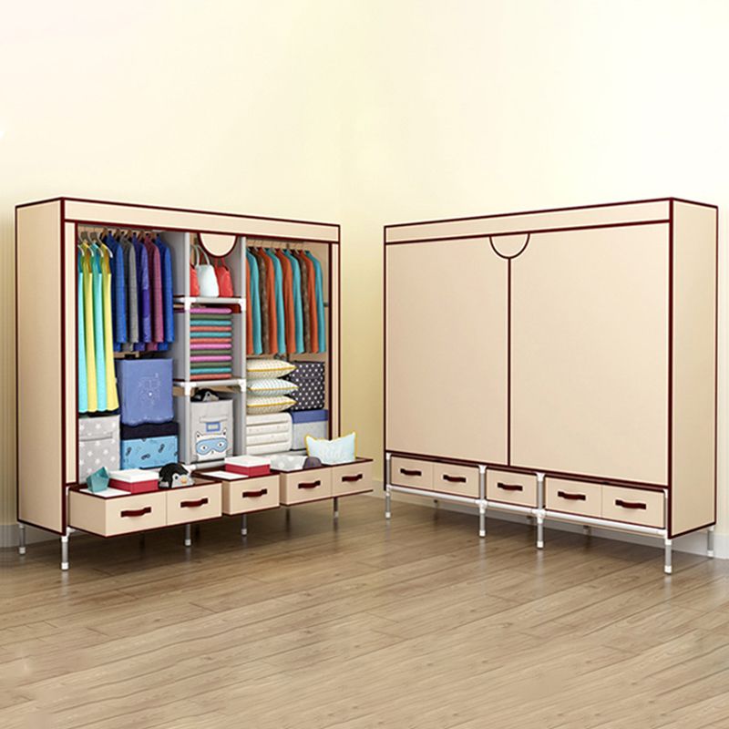 Modern Bedroom Wardrobe Armoire Steel Frame Wardrobe with Drawers Clearhalo 'Armoires & Wardrobes' 'armoires_wardrobes' 'Bedroom Furniture' 'furn' 'furn_armoires_wardrobes' 'Furniture' 1200x1200_3fb26767-207b-45f6-b0bf-59315762d510