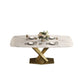 Mesa rectangular de comedor estilo Glam, mesa de piedra sinterizada con patas de metal para el hogar
