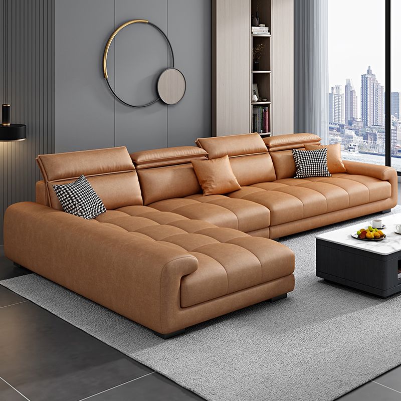 Modern 39.3"H Faux Leather Pillow Top Arm Sofa & Chaise for Living Room Clearhalo 'furn' 'furn_sectionals' 'Furniture' 'Living Room Furniture' 'Sectionals' 1200x1200_3fb6dca4-0623-4e8f-a155-a5173ab7c681