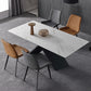 Black Frame Pedestal Casual Dining Table Modern Rectangle Dining Table with Stone Top Clearhalo 'Dining Tables & Seating' 'Dining Tables' 'dining_table' 'furn' 'furn_dining_table' 'Furniture' 'Kitchen & Dining Furniture' 1200x1200_3fb80bcd-911d-49de-be14-28c9b8154971