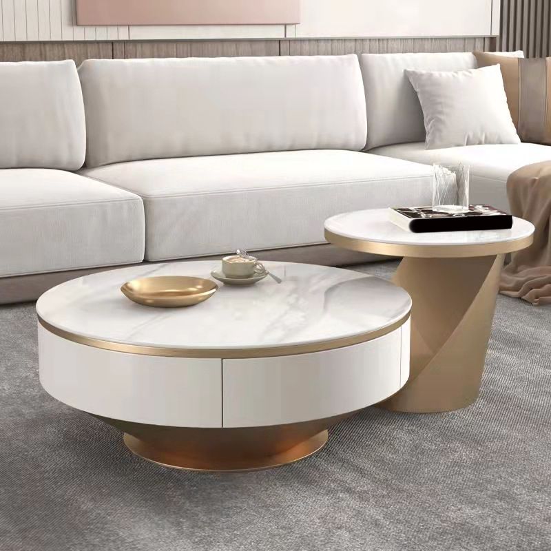 Modern Pedestal Coffee Table Slate Round 2-Piece Coffee Table Set Clearhalo 'Coffee & Accent Tables' 'Coffee Tables' 'coffee_tables' 'furn' 'furn_coffee_tables' 'Furniture' 'Living Room Furniture' 1200x1200_3fb86f82-dbe0-49b9-bf4a-0251f0ad45fb