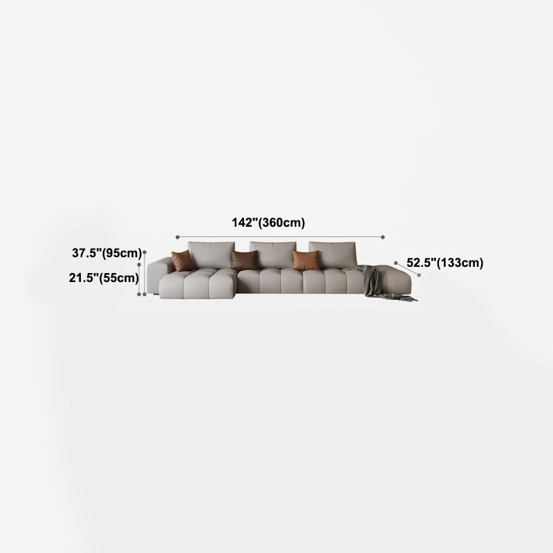 Nordic Sofa & Chaise in Beige Square Arm Sofa with Bolster Pillows