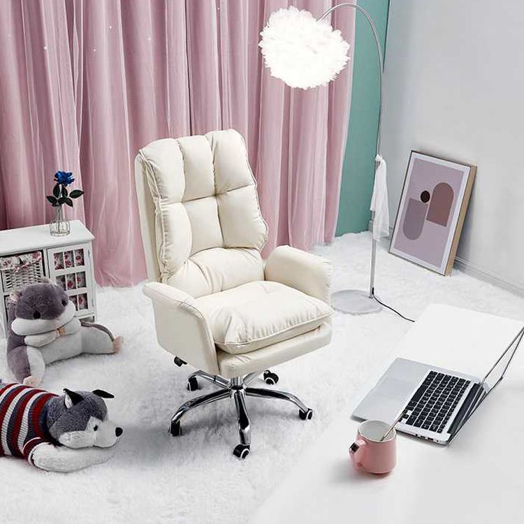 Silver Metal Modern Desk Chair with High Back Leather Desk Chair Clearhalo 'furn' 'furn_office_chair' 'Furniture' 'furniture_office_chair' 'Office Chairs' 'Office Furniture' 'office_chair' 1200x1200_3fbe6fb0-084b-4c67-bca1-a6c4f918c48a