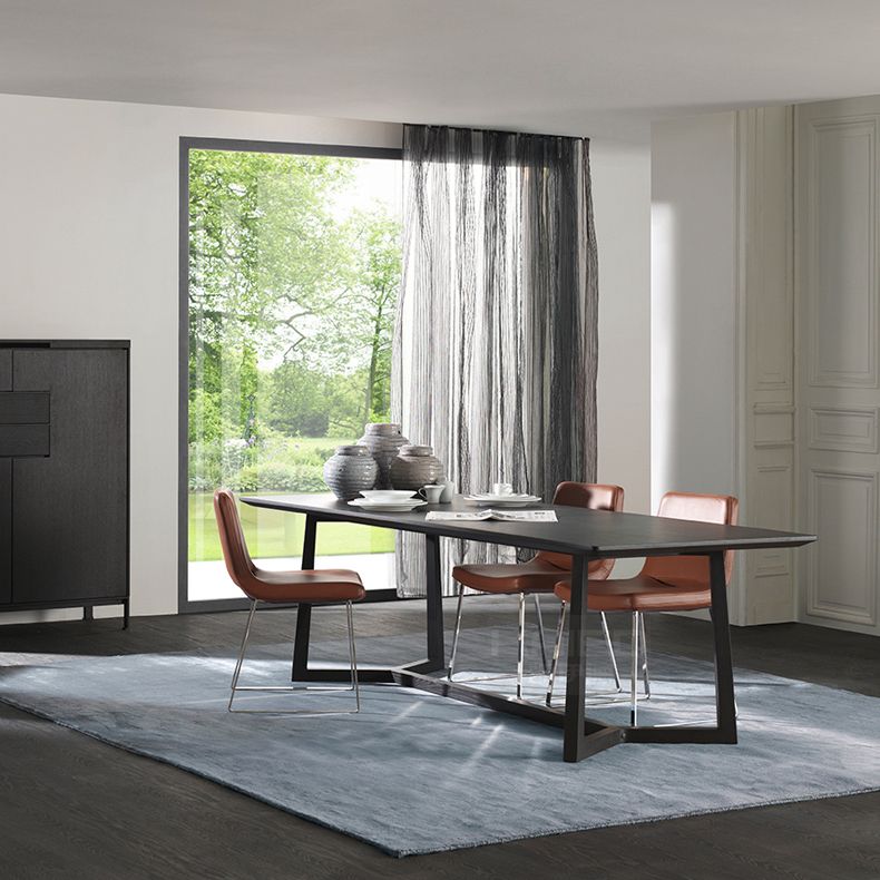 Rectangle Black Industrial Dining Table Pine Solid Wood Table with Trestle Base Clearhalo ' dining_table' 'Dining Tables & Seating' 'Dining Tables' 'Furniture' 'furniture_dining_table' 'Kitchen & Dining Furniture' 'kitchen&dining_furn' 'kitchen' 'kitchen_dining_table' 1200x1200_3fbec462-465d-4839-987e-39eef44c2b22