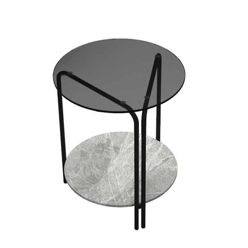Modern Round Glass Side Table Dia 19.7" 4 Legs End Table with Shelf