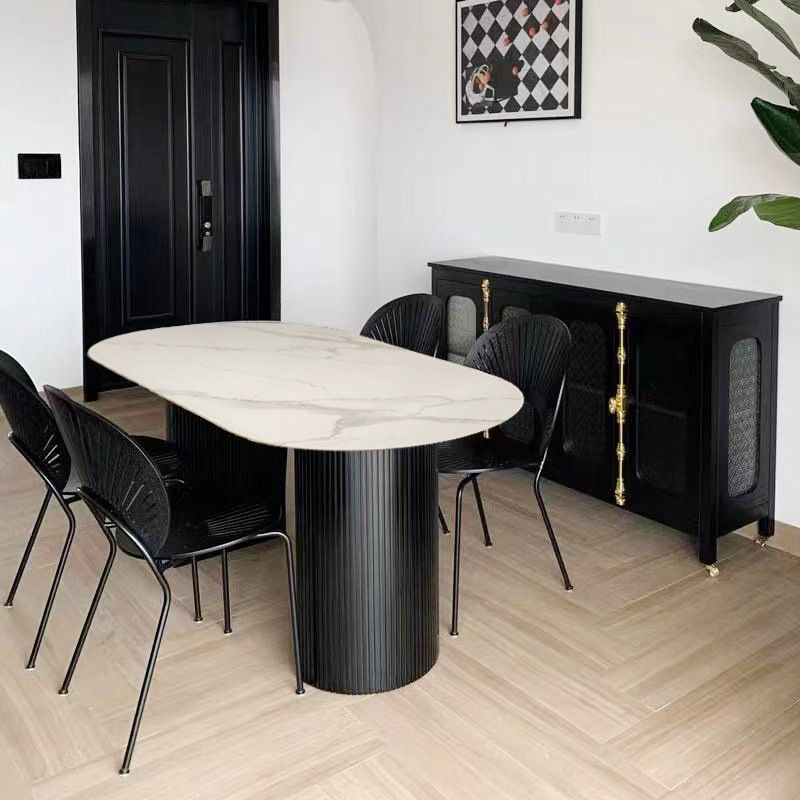 Modern Style Sintered Stone Dining Table White Oval Table with Double Pedestal Base Clearhalo ' dining_table' 'Dining Tables & Seating' 'Dining Tables' 'furn' 'furn_dining_table' 'Furniture' 'furniture_dining_table' 'Kitchen & Dining Furniture' 'kitchen&dining_furn' 'kitchen' 'kitchen_dining_table' 1200x1200_3fc2fc87-3280-46cc-84b2-5b5f756a2ec1