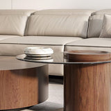 Contemporary Round Wood Coffee Table Drum Base Cocktail Table