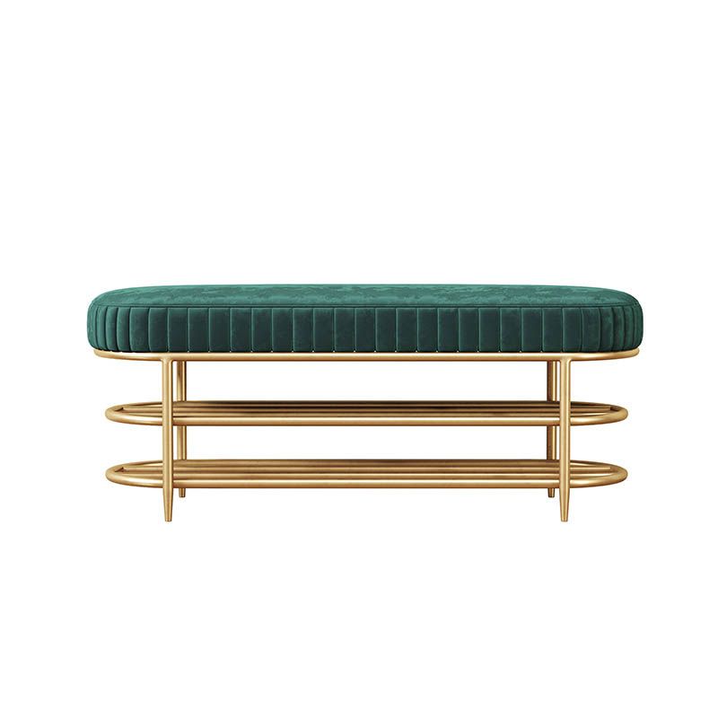 Banco de asiento de metal acolchado de entrada glamoroso con estantes, de 12.5 pulgadas de ancho