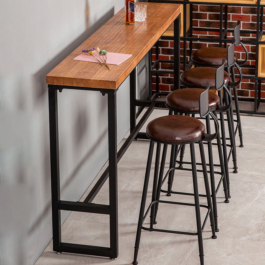 Pine Wood Bar Table Industrial Bar Dining Table with Black Trestle Base Clearhalo 'Bar Furniture' 'Bar Tables' 'bar_tables' 'furn' 'furn_bar_tables' 'Furniture' 'furniture_bar_tables' 'Kitchen & Dining Furniture' 1200x1200_3fc35ed2-751a-41a1-bdfc-3fa95897654b