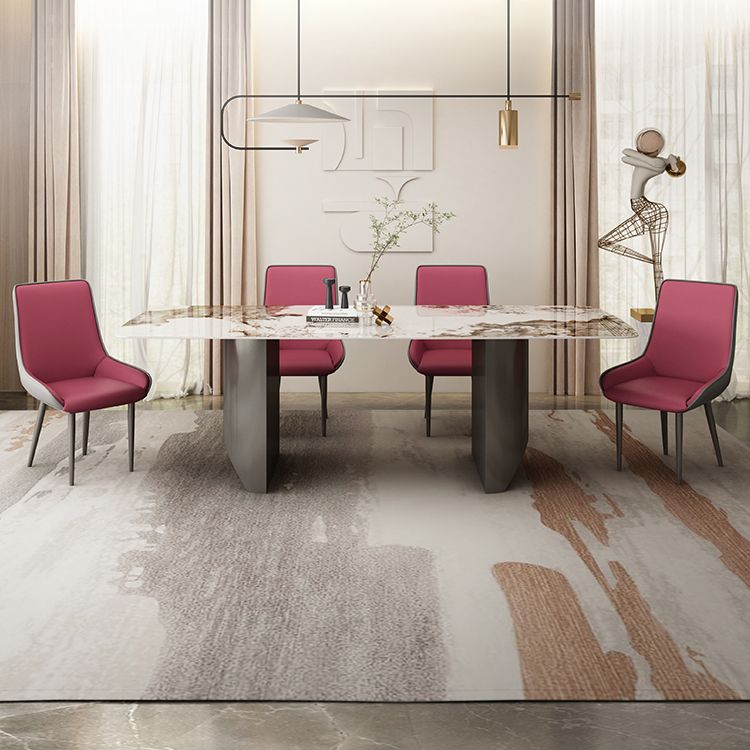 Rectangle Double Pedestal Table Modern Stone Top Black Base Dining Site Table Clearhalo 'Dining Tables & Seating' 'Dining Tables' 'dining_table' 'furn' 'furn_dining_table' 'Furniture' 'Kitchen & Dining Furniture' 1200x1200_3fc56f8e-bde4-4960-8bd7-d7c43a477d0c