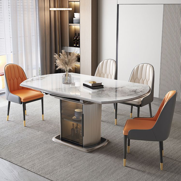 Stone Tabletop Round Extendable Dining Table in White with Storage Clearhalo 'Dining Tables & Seating' 'Dining Tables' 'dining_table' 'furn' 'furn_dining_table' 'Furniture' 'Kitchen & Dining Furniture' 1200x1200_3fc8ce5d-c403-4b33-bed7-e9810dfdd138