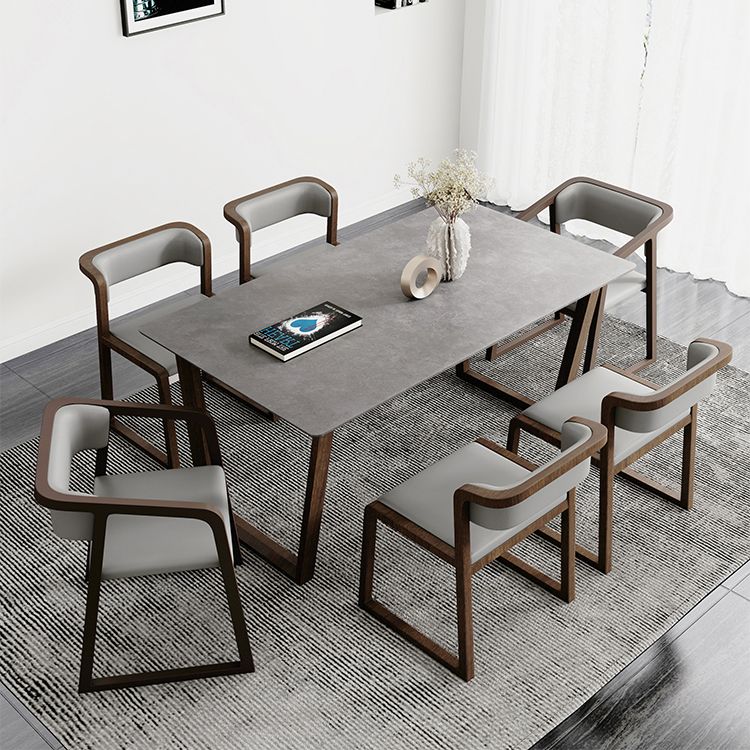 Scandinavian Sintered Stone Dining Table Set Rectangular Dining Table with Solid Wood Base Clearhalo 'Dining Room Sets' 'Dining Tables & Seating' 'dining_room_set' 'furn' 'furn_dining_room_set' 'Furniture' 'furniture_dining_room_set' 'Kitchen & Dining Furniture' 'kitchen&dining_furn' 'kitchen' 1200x1200_3fcb04ae-71b7-47ac-bad6-59087ab331e3