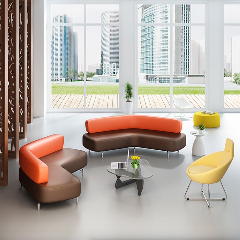 Leather Armless Settee Contemporary Tight Back Curved Sofa for Living Room