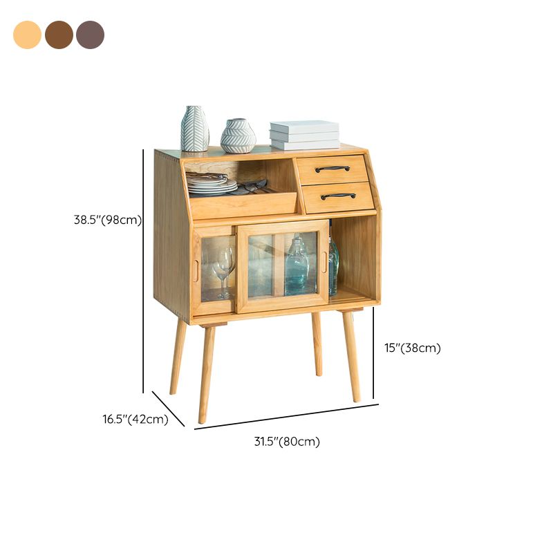 Server da pranzo per porte scorrevoli Credenza in legno massiccio di pino con porta di vetro
