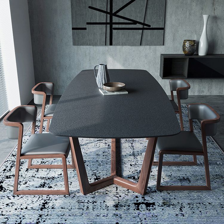Tavolo da dinette in pietra nera con telaio in legno tavolo da pranzo rettangolo per casa