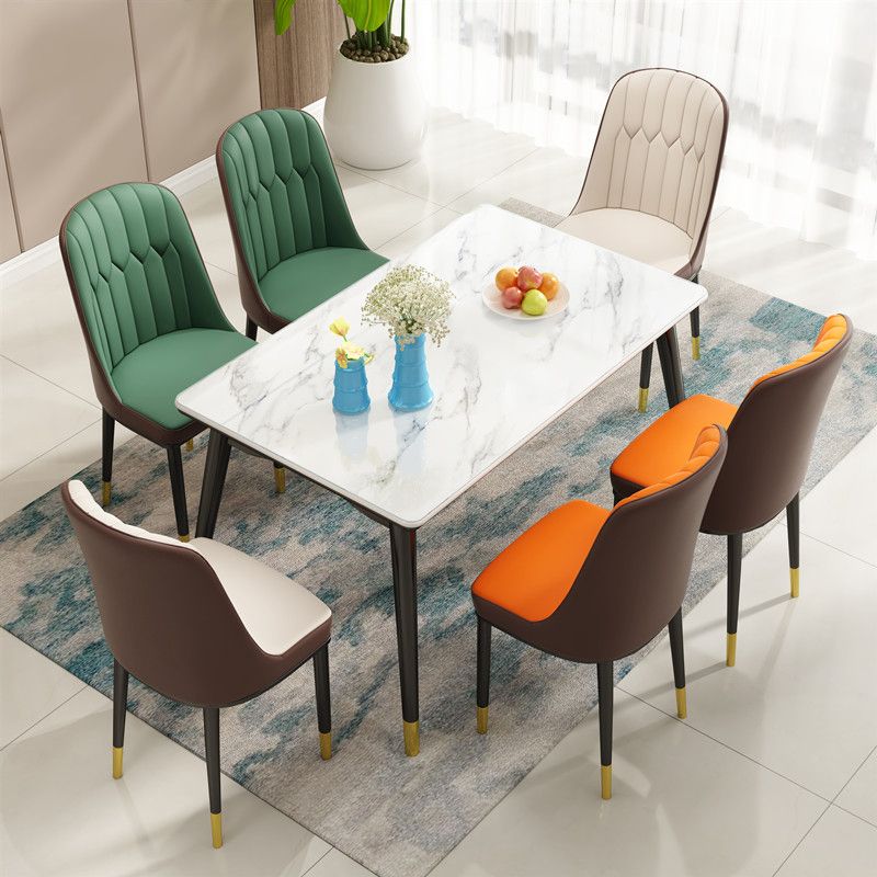 Mesa de comedor rectangular de vidrio de estilo moderno con 4 pies