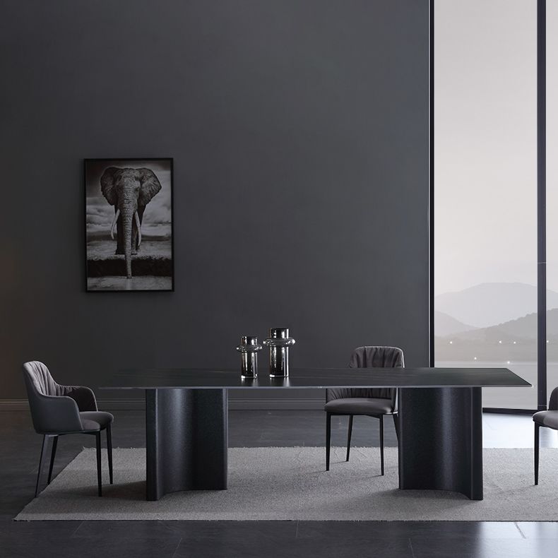 Industrial Sintered Stone Table for Restaurant Rectangle Dining Table with Double Pedestal in Black Clearhalo ' dining_table' 'Dining Tables & Seating' 'Dining Tables' 'furn' 'furn_dining_table' 'Furniture' 'furniture_dining_table' 'Kitchen & Dining Furniture' 'kitchen&dining_furn' 'kitchen' 'kitchen_dining_table' 1200x1200_3fd772e6-e711-4954-8e3b-8b680ceefee0