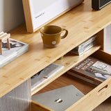 Console TV in legno scandinavo naturale a 2 porte con scaffale