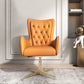Chaise de bureau en cuir à bras fixe, chaise de travail rembourrée à dossier haut avec base en acier