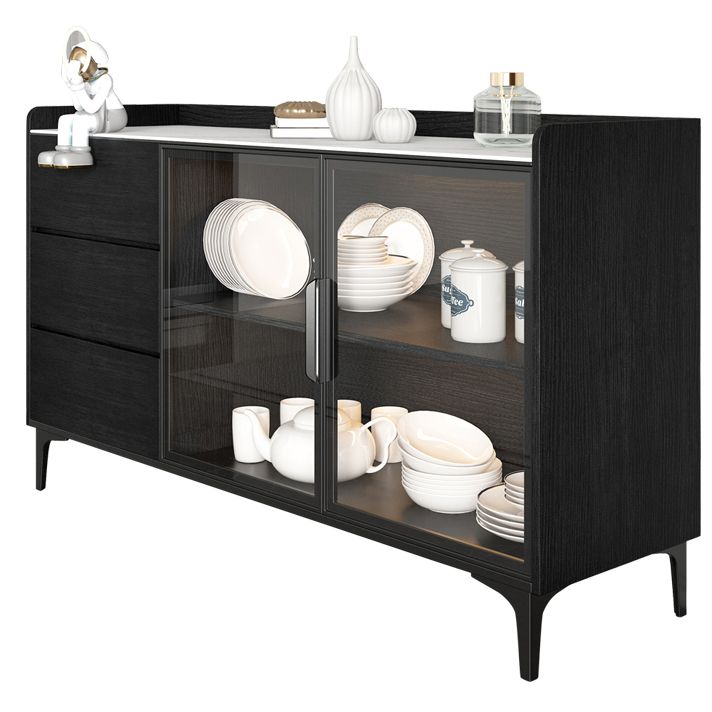 Stone Top Dining Room Sideboard Cabinet Modern Credenza with Drawer and Glass Door Clearhalo 'buffet_sideboard' 'Buffets & Sideboards' 'furn' 'furn_buffet_sideboard' 'Furniture' 'Kitchen & Dining Furniture' 1200x1200_3fe3f24d-c4c9-4514-abd2-0c2a8b075a67