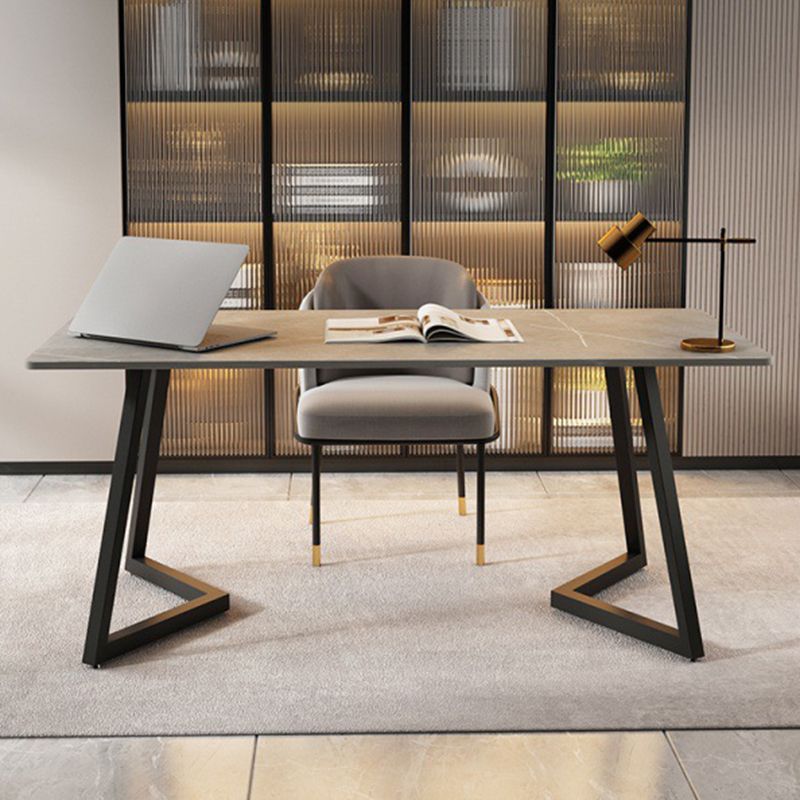 Contemporary Style Sintered Stone Desk Metal Sled Base Office Desk Clearhalo 'furn' 'furn_office_desk' 'Furniture' 'Office Desks' 'Office Furniture' 'office_desk' 1200x1200_3fe64183-2fa0-43cc-bfbd-e4802cb913e4