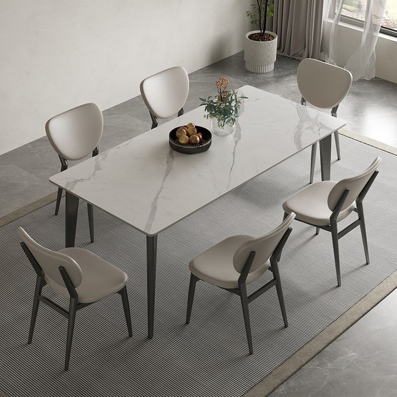 Stainless Steel Frame Dinette Table Stone Top Rectangle Dining Table Clearhalo 'Dining Tables & Seating' 'Dining Tables' 'dining_table' 'furn' 'furn_dining_table' 'Furniture' 'Kitchen & Dining Furniture' 1200x1200_3fe782d9-cf16-4db6-a25f-9bc6aed2000d
