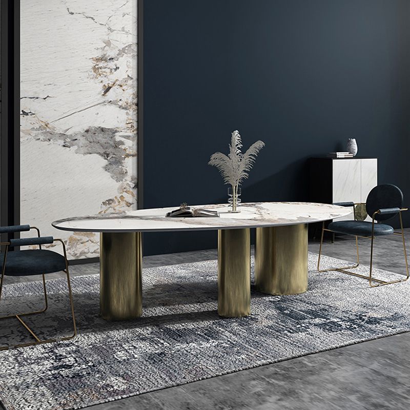 Traditional Luxury Oval Dining Table Sintered Stone Dining Table with 3 Legs Clearhalo ' dining_table' 'Dining Tables & Seating' 'Dining Tables' 'furn' 'furn_dining_table' 'Furniture' 'furniture_dining_table' 'Kitchen & Dining Furniture' 'kitchen&dining_furn' 'kitchen' 'kitchen_dining_table' 1200x1200_3fe94eae-6e01-4e6d-bda9-53d9c993aaec