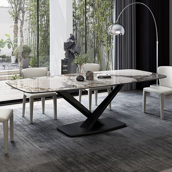 Metal Contemporary Rectangular Dining Table Sintered Stone Dining Table for Dining Room Clearhalo ' dining_table' 'Dining Tables & Seating' 'Dining Tables' 'furn' 'furn_dining_table' 'Furniture' 'furniture_dining_table' 'Kitchen & Dining Furniture' 'kitchen&dining_furn' 'kitchen' 'kitchen_dining_table' 1200x1200_3feace42-1774-4dda-8443-7e74699f0dab