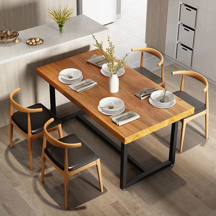 Industrial Rectangle Dining Table Set 1/2/5/6/7 Pieces Natural Solid Wood Dinette Set Clearhalo 'Dining Room Sets' 'Dining Tables & Seating' 'dining_room_set' 'furn' 'furn_dining_room_set' 'Furniture' 'Kitchen & Dining Furniture' 1200x1200_3ff03aa3-ccca-4560-9cca-260e6df7b07e