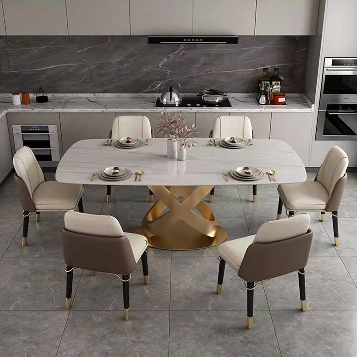 Traditional Luxury Stainless Steel Table Rectangle Dining Table for Home Clearhalo ' dining_table' 'Dining Tables & Seating' 'Dining Tables' 'furn' 'furn_dining_table' 'Furniture' 'furniture_dining_table' 'Kitchen & Dining Furniture' 'kitchen&dining_furn' 'kitchen' 'kitchen_dining_table' 1200x1200_3ff3a4f7-535b-40bd-a3e0-e35c343f552b