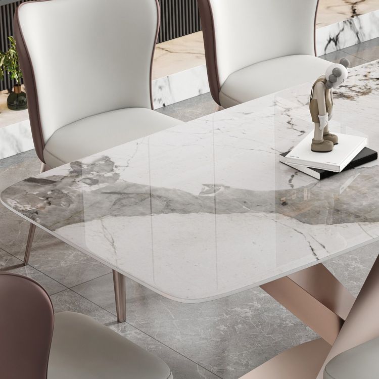 Luxury Sintered Stone Top Table Rectangle Dining Table with Pedestal Base Clearhalo 'Dining Tables & Seating' 'Dining Tables' 'dining_table' 'furn' 'furn_dining_table' 'Furniture' 'furniture_dining_table' 'Kitchen & Dining Furniture' 'kitchen' 'kitchen_dining_table' 1200x1200_3ff7bdf8-06fe-4c2a-a557-2454435bfe93