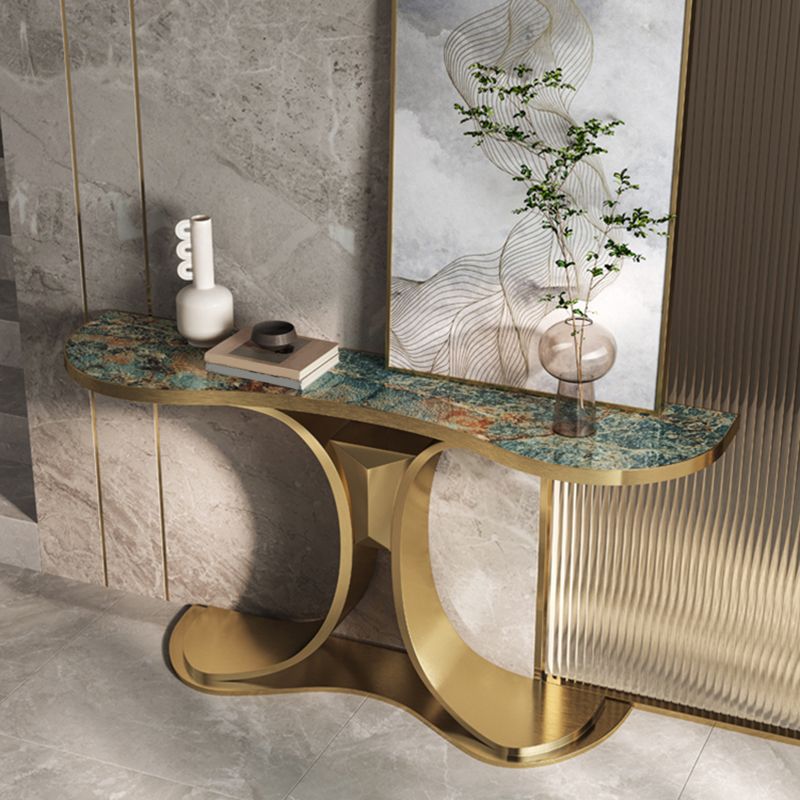 Glam Free Form Console Table with Stainless Steel Bracket for Hall Clearhalo 'Console Tables' 'console_tables' 'Entry & Mudroom Furniture' 'furn' 'furn_console_tables' 'Furniture' 1200x1200_3ff80cb3-ffca-43cd-b025-a6d53f466b40