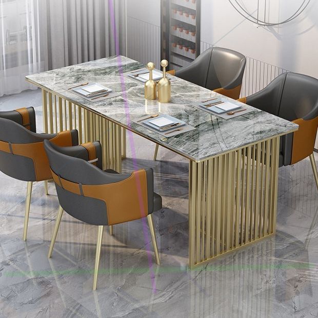 Rectangle Sintered Stone Dining Table Traditional Luxury Dining Table with Gold Frame Clearhalo ' dining_table' 'Dining Tables & Seating' 'Dining Tables' 'furn' 'furn_dining_table' 'Furniture' 'furniture_dining_table' 'Kitchen & Dining Furniture' 'kitchen&dining_furn' 'kitchen' 'kitchen_dining_table' 1200x1200_3ff9e076-8ecc-4f4f-9819-ea7f50f7aad4