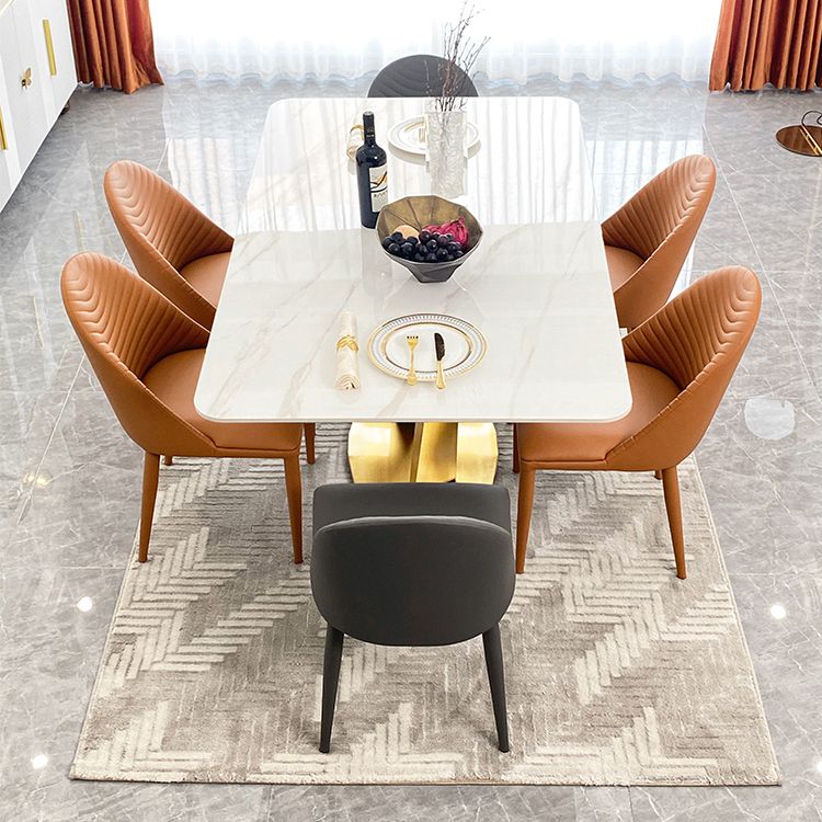 Contemporary Dining Set Metal Frame Rectangle White Slate Dining Table Set for Home Clearhalo 'Dining Room Sets' 'Dining Tables & Seating' 'dining_room_set' 'furn' 'furn_dining_room_set' 'Furniture' 'furniture_dining_room_set' 'Kitchen & Dining Furniture' 'kitchen&dining_furn' 'kitchen' 1200x1200_3ffcb1f9-e96c-41ec-a132-ff7475ba1724