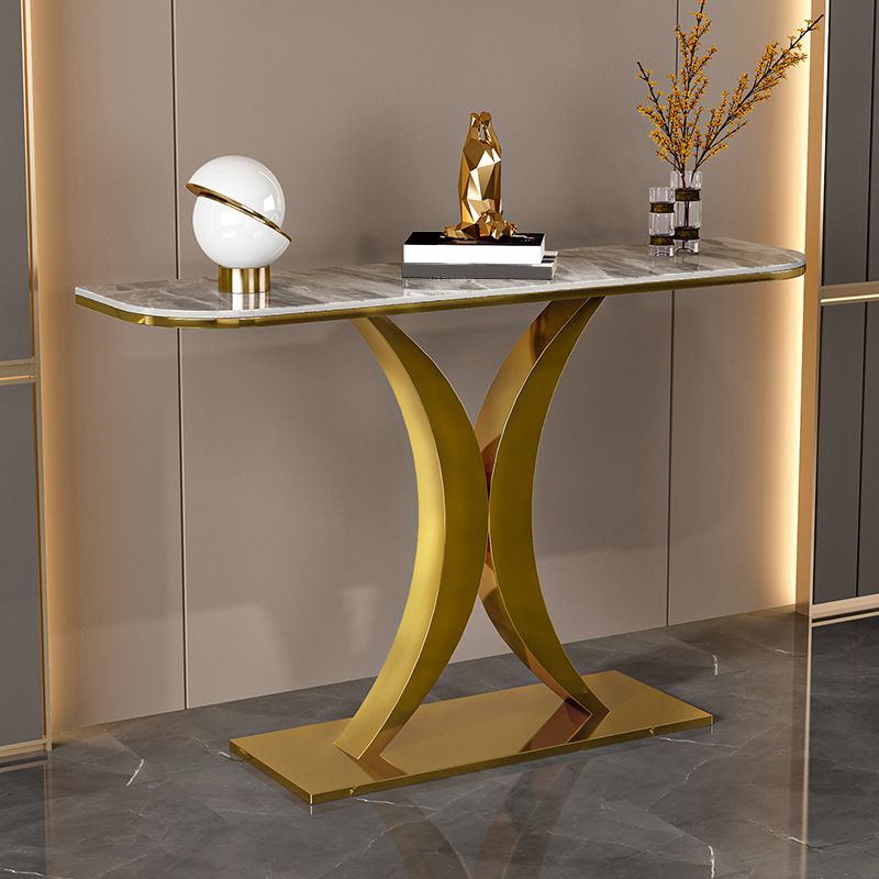 12 Inch Wide Glam Accent Table Half Moon Metal Console Table for Hall