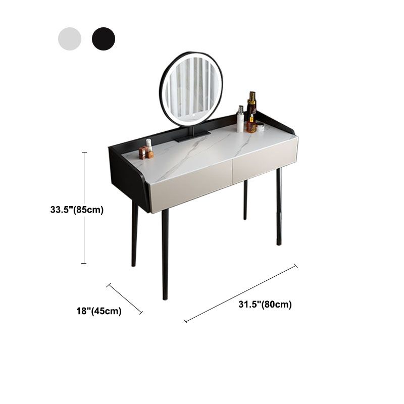 Contemporary Makeup Vanity Desk 2-Drawer Vanity Dressing Table with Slate Top