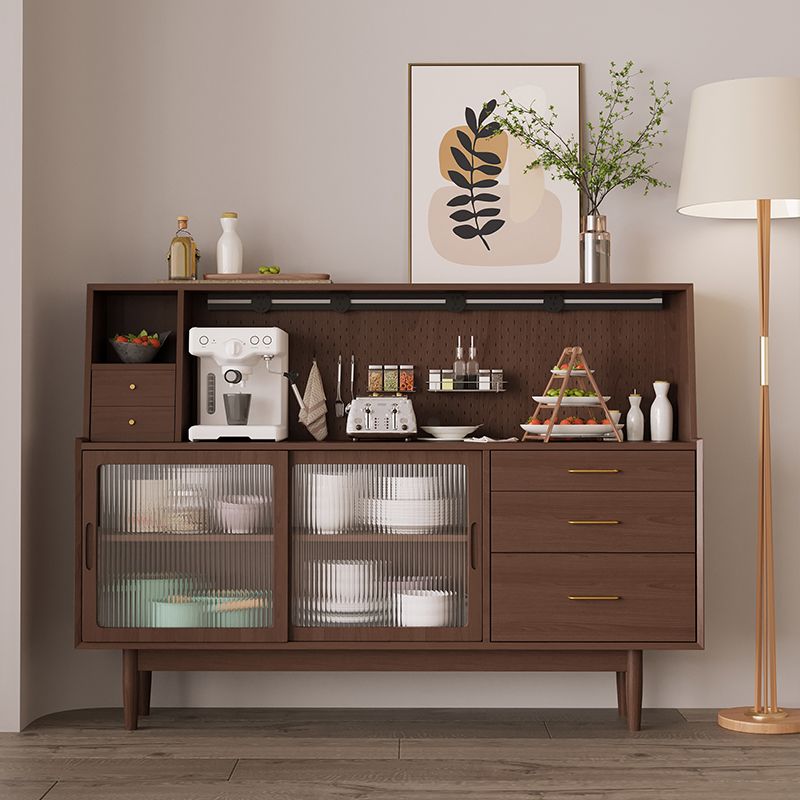 5-Drawer Pine Wood Credenza Modern Glass Sliding Door Cabinets Sideboard for Living Room Clearhalo 'buffet_sideboard' 'Buffets & Sideboards' 'furn' 'furn_buffet_sideboard' 'Furniture' 'furniture_buffet_sideboard' 'Kitchen & Dining Furniture' 1200x1200_40024bf2-989c-4ade-806f-ed352228f4a6