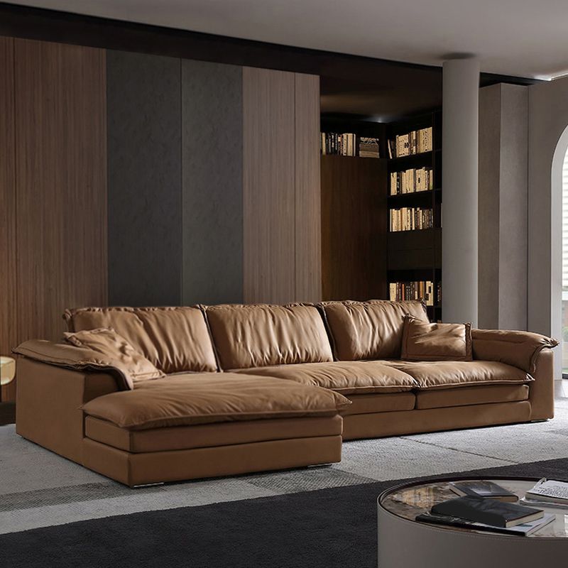 Divano top cuscino marrone e chaise in pelle finta divano posteriore sciolto - 30,7 "h