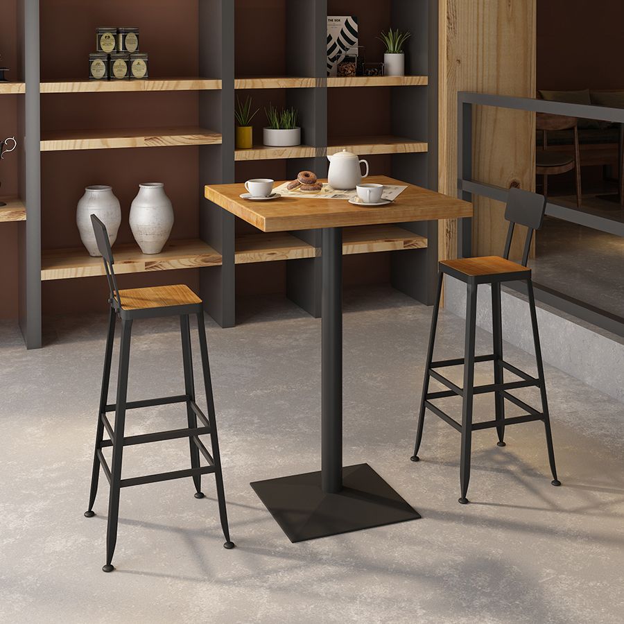 Industrial Square Hemlock Bar Dining Table Iron Indoor Bistro Table with Single Pedestal Clearhalo 'Bar Furniture' 'Bar Tables' 'bar_tables' 'Furniture' 'furniture_bar_tables' 'Kitchen & Dining Furniture' 'kitchen&dining_furn' 'kitchen' 1200x1200_40030e32-afc2-4c50-aef2-2710ca6ab2f8