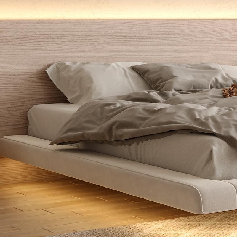 Light Beige Platform Bed Frame Wood and Upholstered Platform Bed with Metal Legs Clearhalo 'Bedroom Furniture' 'Beds' 'furn' 'furn_beds' 'Furniture' 1200x1200_4003bf90-f745-4096-b15c-f2565b51425f