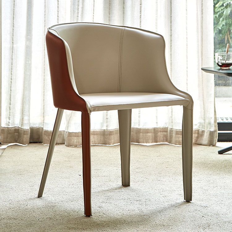 Leather Contemporary Dining Chair Metal Dining Room Solid Back Chair with Arm Clearhalo ' kitchen&dining_furn' 'Dining Chairs' 'Dining Tables & Seating' 'dining_chair' 'furn' 'furn_dining_chair' 'Furniture' 'furniture_dining_chair' 'Kitchen & Dining Furniture' 'kitchen' 1200x1200_4004fa78-bd4b-48cb-b66d-86070af9de64