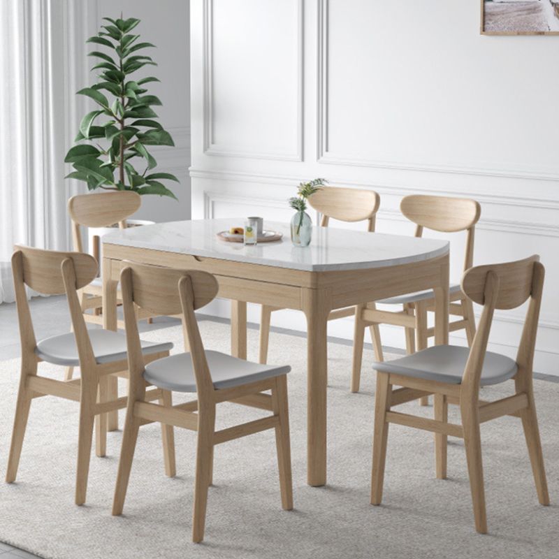 Modern Dining Round Table Stone Table with Wooden Legs for Home