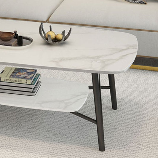 17.7"H Modern Ironcraft Cross Legs Slate Rectangular Table Top Coffee Table with Shelf Clearhalo 'Coffee & Accent Tables' 'Coffee Tables' 'coffee_tables' 'furn' 'furn_coffee_tables' 'Furniture' 'furniture_coffee_tables' 'Living Room Furniture' 1200x1200_4008b6c8-b11e-4503-94d8-187422955379