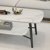 17.7"H Modern Ironcraft Cross Legs Slate Rectangular Table Top Coffee Table with Shelf Clearhalo 'Coffee & Accent Tables' 'Coffee Tables' 'coffee_tables' 'furn' 'furn_coffee_tables' 'Furniture' 'furniture_coffee_tables' 'Living Room Furniture' 1200x1200_4008b6c8-b11e-4503-94d8-187422955379