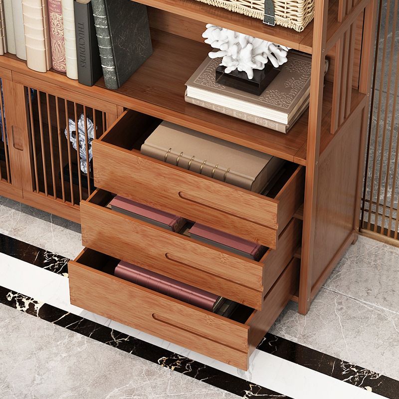 Modern Bamboo Bookshelf Brown Closed Back Shelf Bookcase With Cabinets