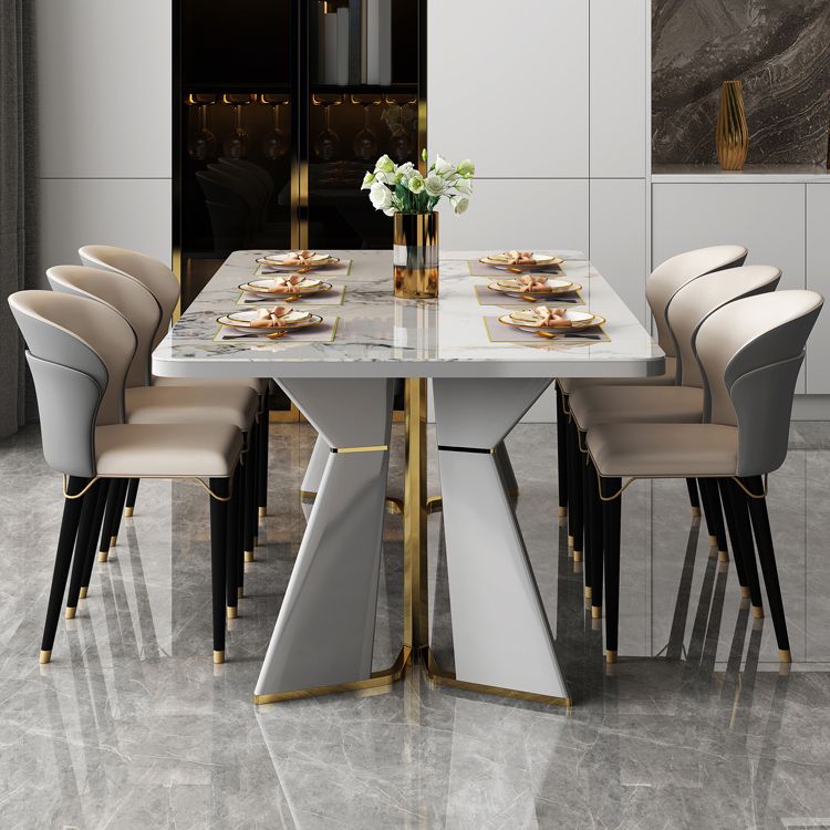 Modern Style Stone Furniture 5/7/9/11 Pcs Rectangle Shape Dinette Table with Dining Chair