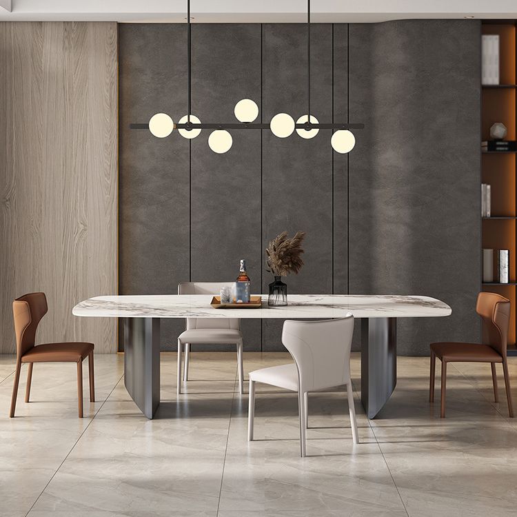 Modern Rectangle Dining Table Stone Top Table with Stainless Steel Sled Base Clearhalo ' dining_table' 'Dining Tables & Seating' 'Dining Tables' 'furn' 'furn_dining_table' 'Furniture' 'furniture_dining_table' 'Kitchen & Dining Furniture' 'kitchen&dining_furn' 'kitchen' 'kitchen_dining_table' 1200x1200_4019cd07-d1d6-4f1d-8afc-fcd80a72a67e