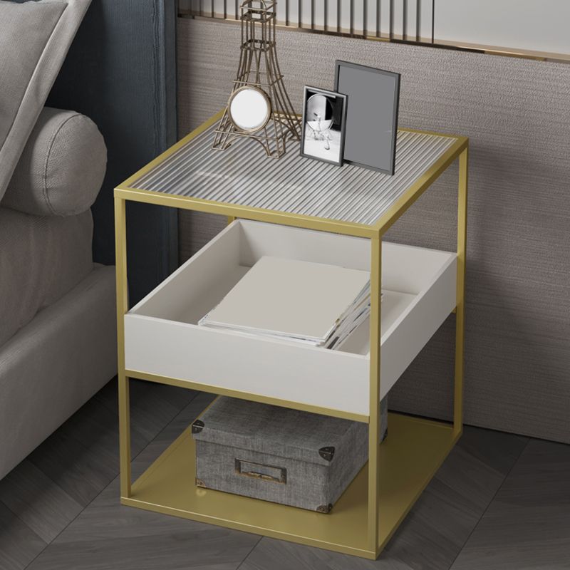 Square Glass Frame Side Table with Storage Shelves - 16.93" W