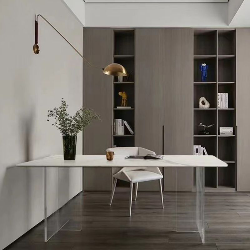 Modern Style White Stone Table Rectangle Dining Table for Kitchen Clearhalo 'Dining Tables & Seating' 'Dining Tables' 'dining_table' 'furn' 'furn_dining_table' 'Furniture' 'Kitchen & Dining Furniture' 1200x1200_401b219a-f132-4f6a-b87b-f49879dfd00c